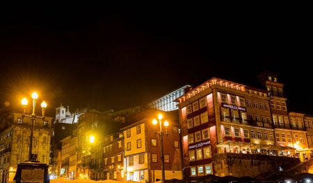 city of porto at night in portugalの写真素材