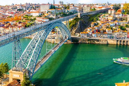 Dom Luis I Steel Bridge on the Douro River in Porto, Portugalの写真素材