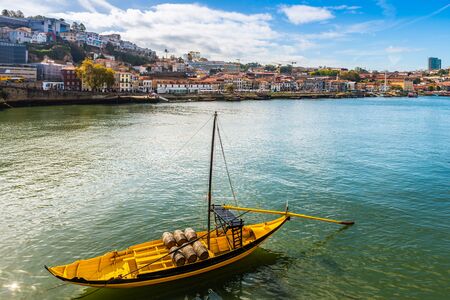 Typical boat on the Douro in Porto, Portugalの写真素材