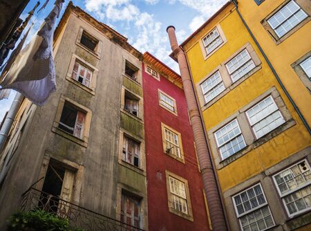 colorful houses in the city of Porto, Portugalの写真素材