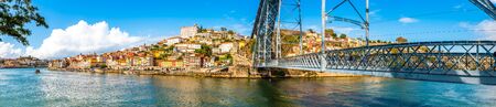 Panorama of the city of Porto and the Dom Luis I bridge on the Douro River in Portugal
