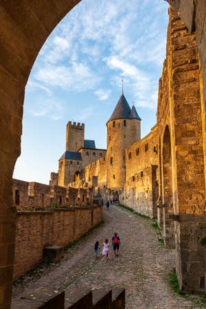 Ramparts of the City of Carcassonne in the Aude in Occitanie, Franceのeditorial素材