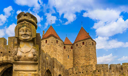 Entrance to the City of Carcassonne in the Aude in Occitanie, Franceのeditorial素材