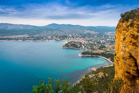 Panorama of Cassis seen from Cap Canaille, Bouches-du-Rhône, Provence, Franceの写真素材