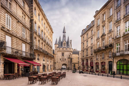 Place du Palais and the Cailhau gate in the background in Bordeaux in Gironde in New Aquitaine, Franceのeditorial素材