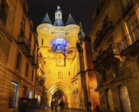 The big bell at night in Bordeaux in Gironde in New Aquitaine, Franceの写真素材