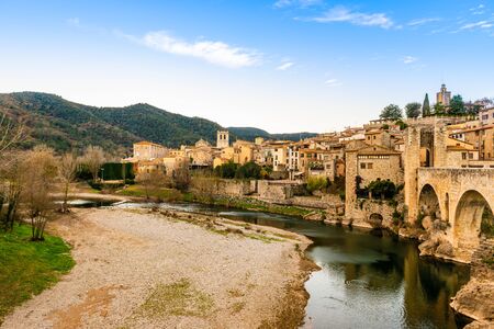 Besalu medieval fortified bridge in Catalonia, Spain