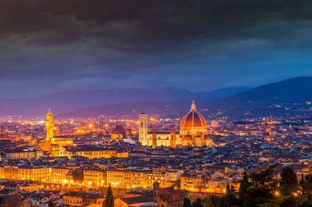 Panorama of Florence at night in Tuscany in Italyのeditorial素材