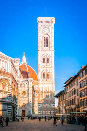 The Cathedral of Santa Maria del Fiore and its campanile in Florence, Tuscany, Italyの写真素材