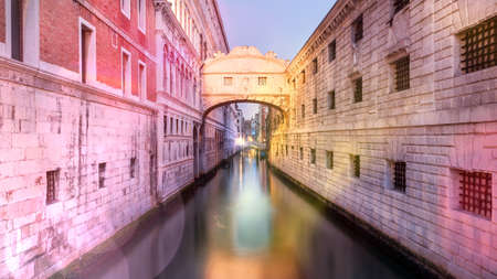 Famous beautiful, Bridge of Sighs in Venice, at sunrise, Veneto, Italyの写真素材