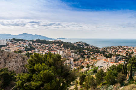 Panorama of the city of Marseille, in the Bouches du Rhone, in Provence, Franceの写真素材