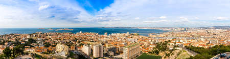 Panorama of the city of Marseille, in the Bouches du Rhone, in Provence, Franceの写真素材
