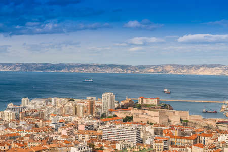 Panorama of the city of Marseille, in the Bouches du Rhone, in Provence, Franceの写真素材