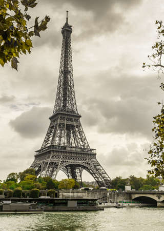 Eiffel Tower in autumn, and the banks of the Seine in Paris, Franceの写真素材