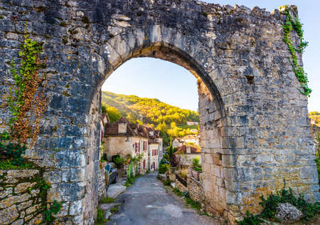 Beautiful medieval village of Saint-Cirq-Lapopie in the Lot in Occitanie, Franceの写真素材