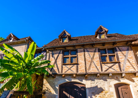Beautiful medieval village of Saint-Cirq-Lapopie in the Lot in Occitanie, Franceの写真素材