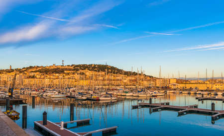Marina of SÃ¨te at sunrise, a calm morning, in Herault, Occitanie, Franceのeditorial素材