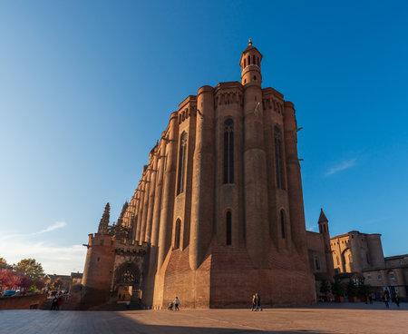 Rear of the Sainte Cecile cathedral in Albi, from Sainte Cecile square, in the Tarn, in Occitanie, Franceの写真素材