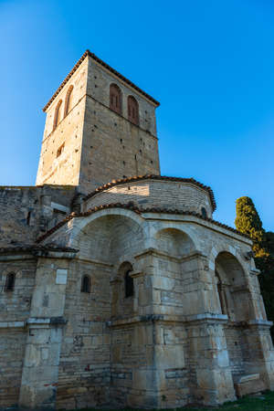 The Saint-Just de Valcabrere basilica is a Romanesque building from the 11th and 12th centuries, in Valcabrere, Haute Garonne, Occitanie, Franceの写真素材