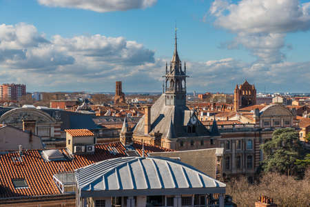 Panorama of the roofs of Toulouse, from the city center, in Haute Garonne, Occitanie, Franceの写真素材