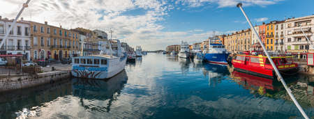 Quays of the city of Sete with its trawlers, in Herault in Occitanie, Franceのeditorial素材