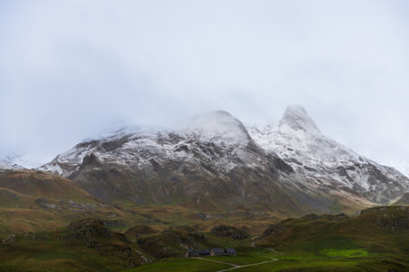 Snowy peaks of the French Pyrenees, at Col du Pourtalet, in BÃ©arn, Franceの写真素材