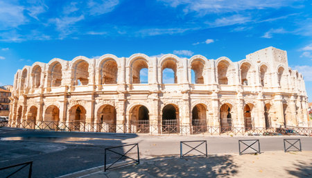 The Arles Arena is a Roman amphitheater built around 80-90 AD, in Provence, France.の写真素材