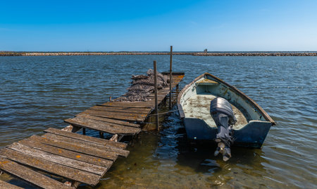 Oyster farms of Mourre Blanc, district of the town of MÃ¨ze, in Occitanie, Franceの写真素材