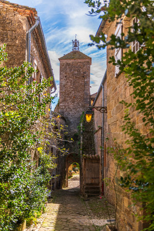 A street in the beautiful medieval village of Penne, in the Tarn region of Occitanie, Franceの写真素材