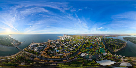 default360Â° panorama of the seaside resort of La Grande Motte, in the department of HÃ©rault, in the Occitanie region, France.の写真素材