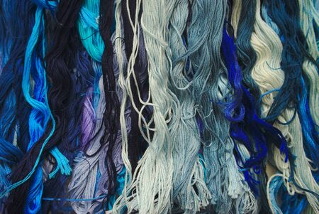 color chart of blue cotton thread for embroidery