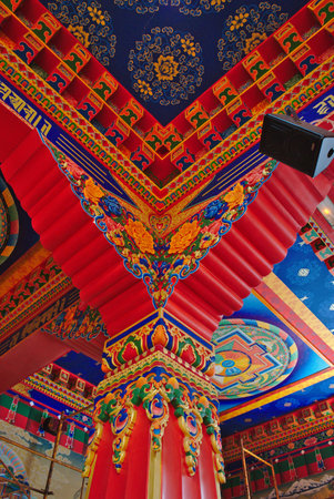 fresco on the ceiling of Buddhist temple Dhagpo Kundreul Ling with biollet, puy-de-domeのeditorial素材