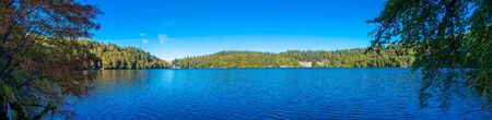 panoramic view of Lake Pavin in Auvergne, Puy-de-Dome, Franceの写真素材