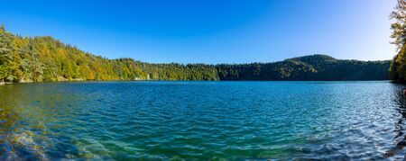 panoramic view of Lake Pavin in Auvergne, Puy-de-Dome, France