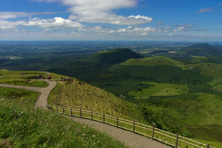 View of the Puys chain in Auvergne, panoramic of the Domes. Puy de Dome