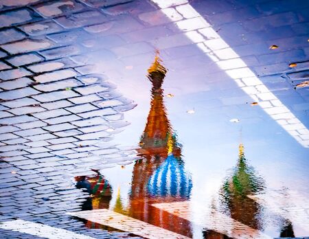 Saint Basil's Cathedral reflection on the red squre ground.のeditorial素材