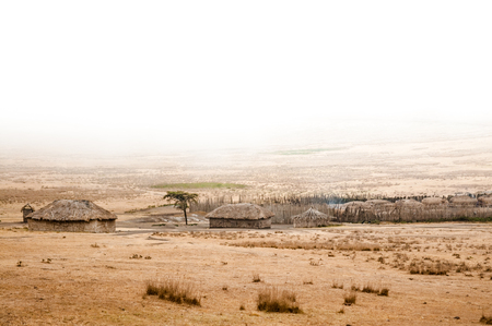 Maasai village in Ngorongoro Crater, one of the popular tourist spot.の写真素材