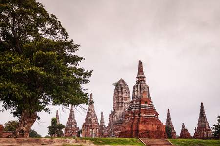 Looking at Wat Chai Wattanaram Temple. View from the river.の写真素材