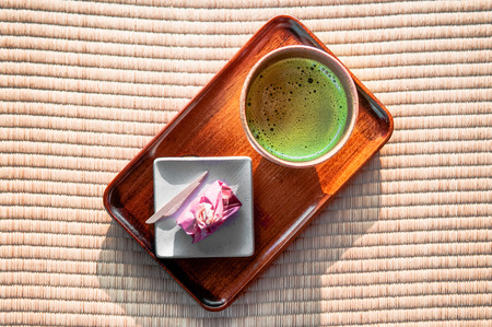 Matcha green tea - Japanese green tea on Tatami mat
