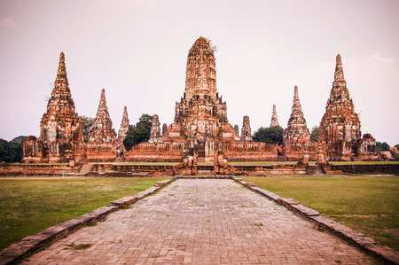 The ruin of Wat Chai Watthanaram temple, Ayutthaya, Thailandのeditorial素材