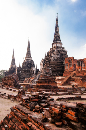 The ruin pagodas of Wat Phra Si Sanphet.のeditorial素材