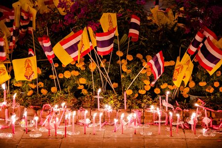 Thai flags, King Flags and candles on Thailand's father day. Photo was shot on Feb 9, 2008のeditorial素材