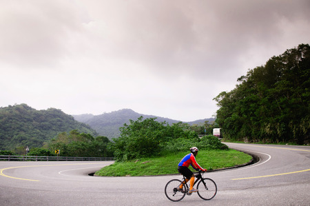Bicycles on mountain road in Hualien, Taiwan.の写真素材