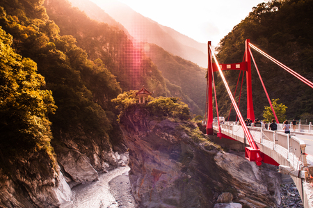 Red bridge, River and mountain scenery at Toroko Gorge, Hualien, Taiwanのeditorial素材