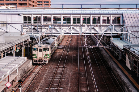 Akita, JAPAN - Oct 16, 2014: The local trains at Akita station.  Operated by East Japan Railway...