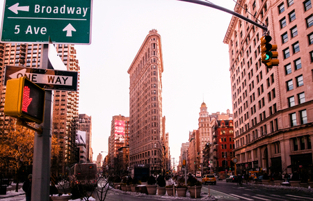 Manhattan, New York, USA : FEB 6, 2015 :  New York Flatiron buildings. The most iconic land mark of Manhatton. It was built in 1902 and designated a New York City landmark in 1966.のeditorial素材