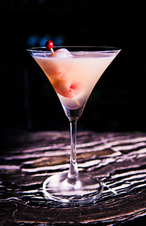Lychee Martini cocktail on marble table.の写真素材