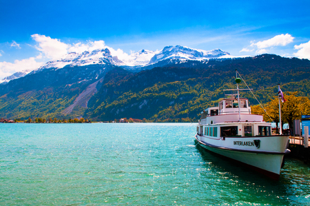 May 4, 2016 - Brienz, Switzerland : Ferry ship in Lake Brienz, The public transport between Brienz and Interlaken.のeditorial素材