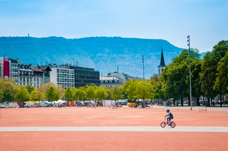 May 8, 2014 - Geneva, Switzerland : The Plainpalai, public space in the center of Geneva, place for many kind of events and recreation activities.のeditorial素材