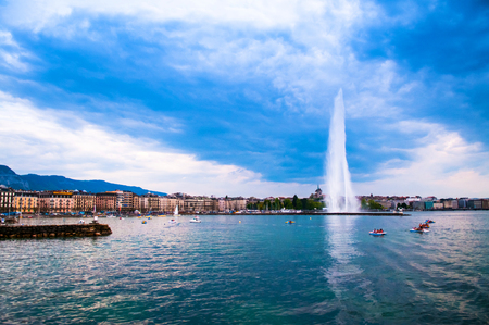 The Jet d'eau foutain, the symbol of Geneva, Switzerlandの写真素材